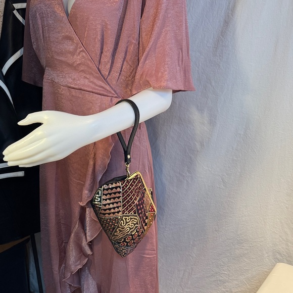 Patricia Nash Black and Red Leather Patchwork Wristlet - Picture 4 of 11